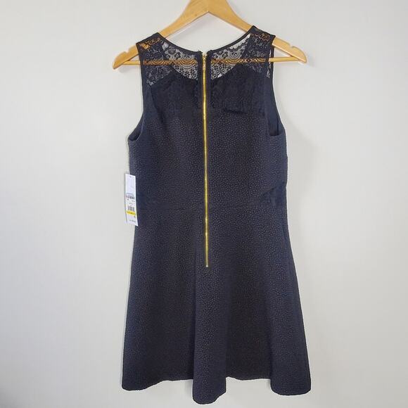 Kensie Little Black Dress  Lace Detail Fit & Flare Textured Black Size Medium - Picture 3 of 11